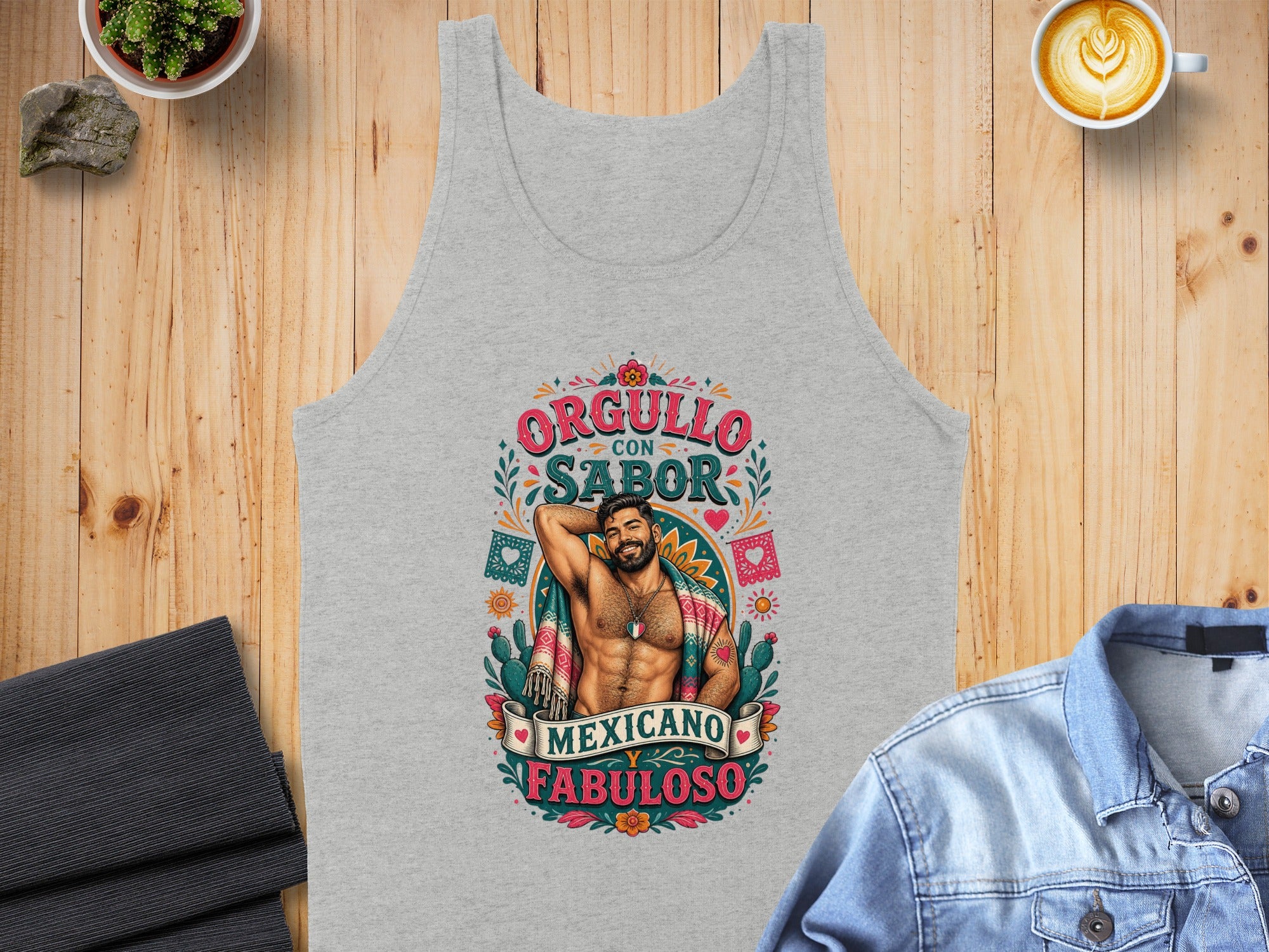 Gray tank top with "Orgullo con sabor Mexicano Fabuloso" text and graphic.