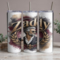 Tumbler with gold "Zaddy" lettering and watercolor accents, featuring a distinguished man.