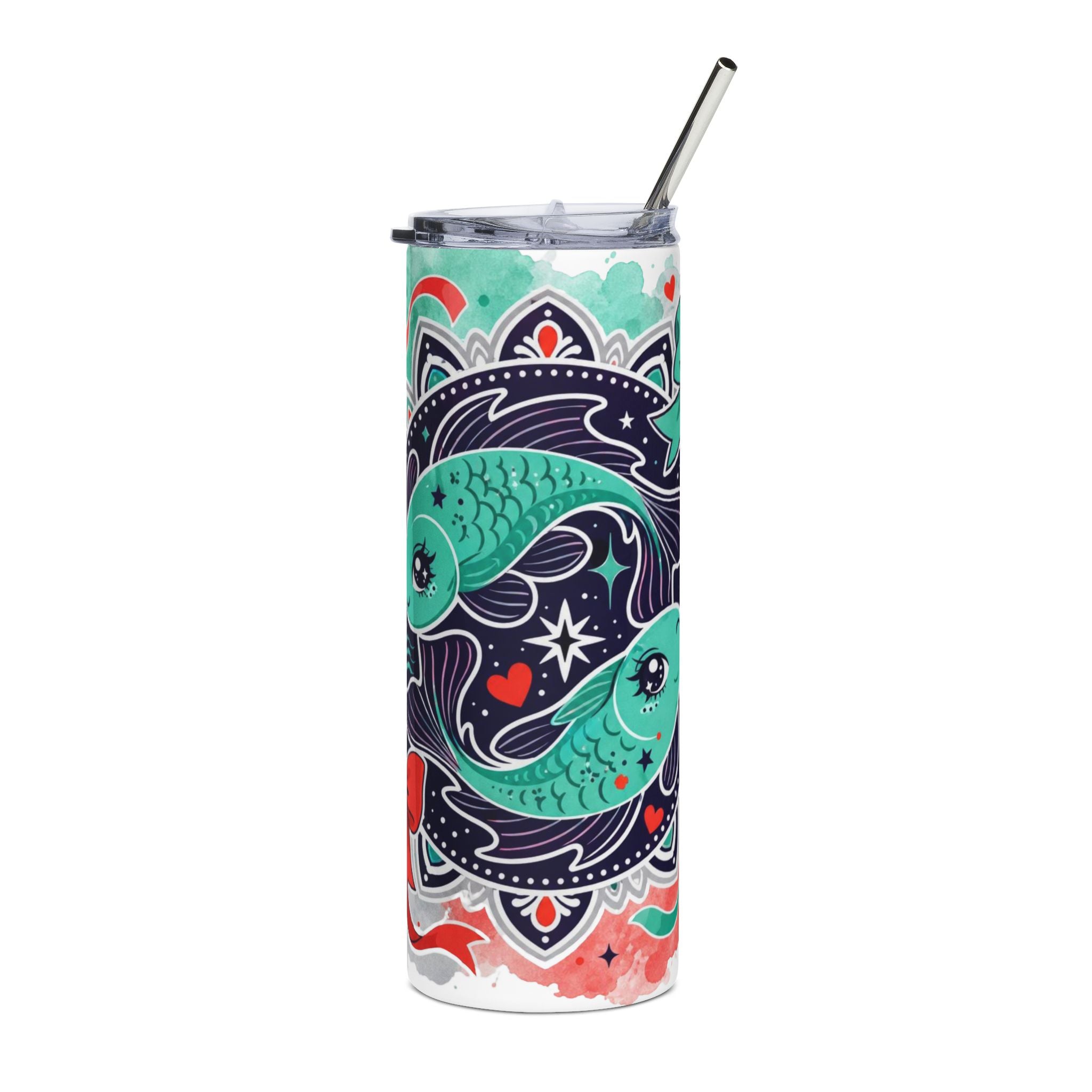 Pisces Zodiac Tumbler 20oz – Koi Fish Mandala Stainless Steel Travel Cup