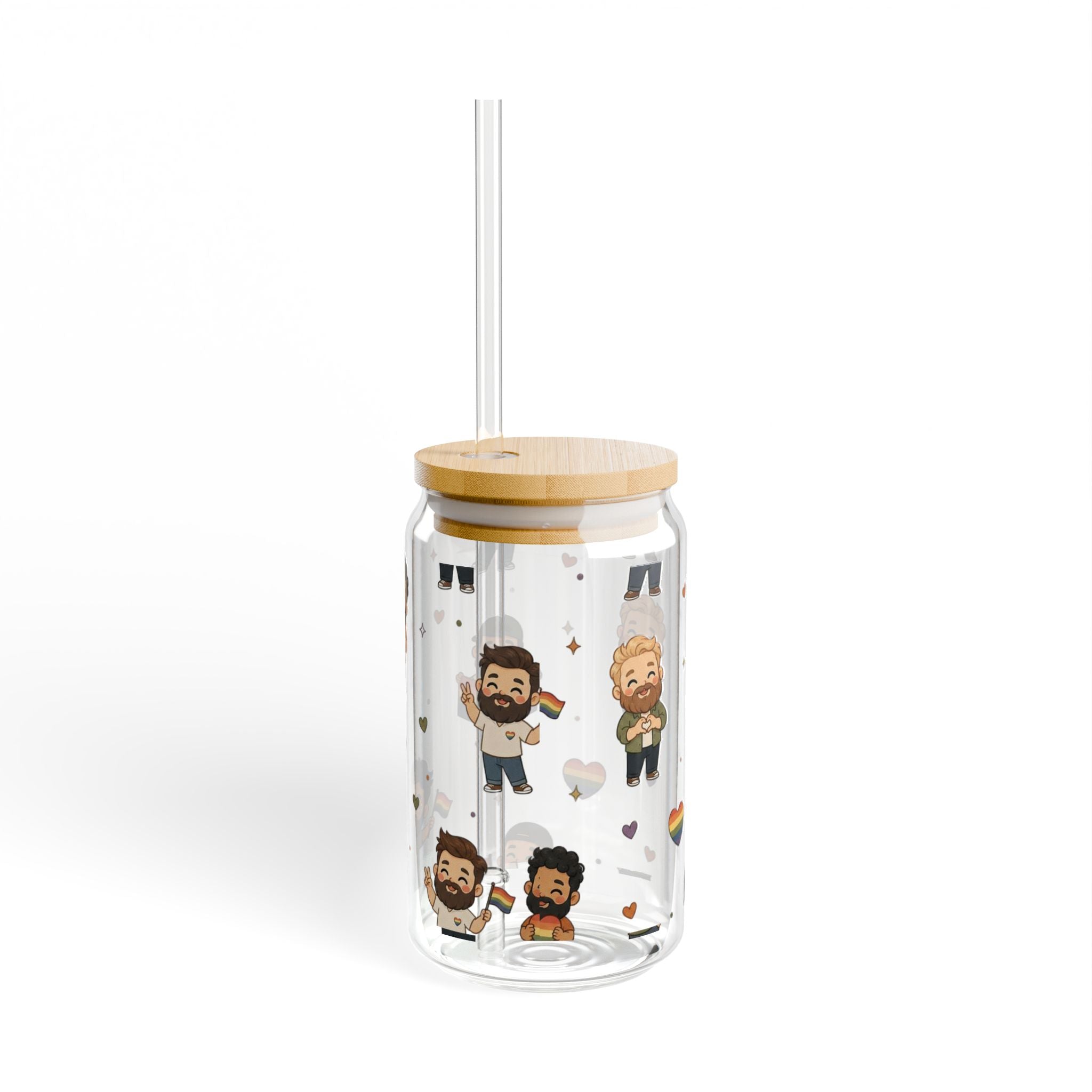 16oz Pride Cartoon Character Sipper Glass with Bamboo Lid & Straw