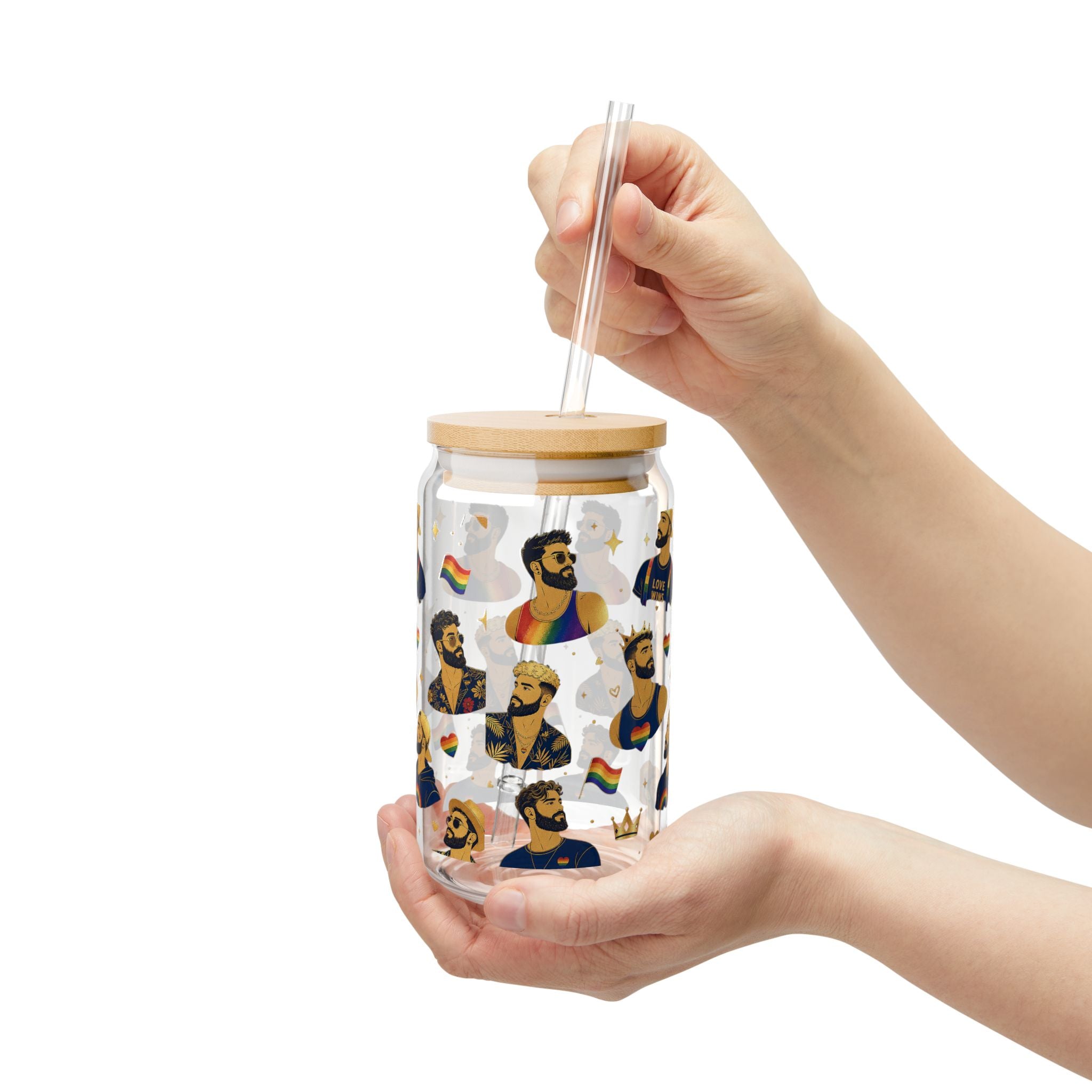 LGBTQ+ Pride King Pattern Sipper Glass – 16oz Straw Tumbler