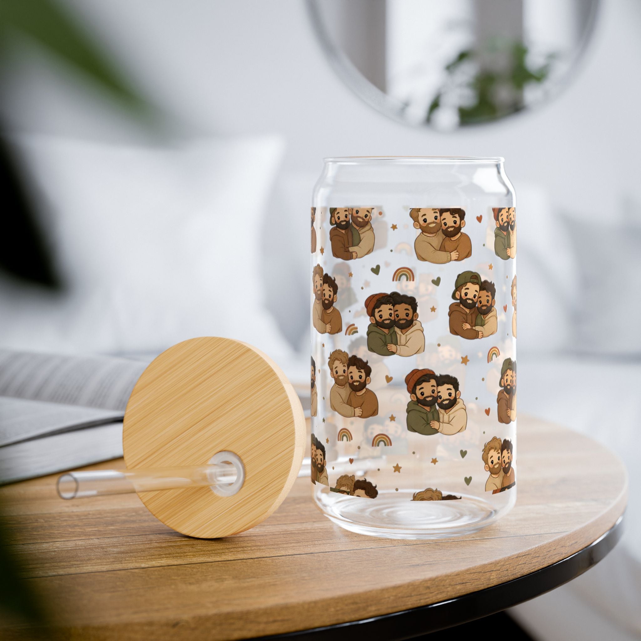 Bear Family 16oz Sipper Glass with Bamboo Lid – Cute Woodland Cubs Pattern