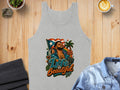 Grey tank top with Bad Bunny graphic, "Life Is Beautiful" text, and US flag.