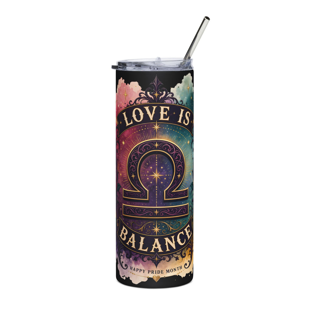 Tumbler — "Love Is Balance" Rainbow Pride 20oz Stainless Steel Tumbler