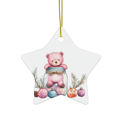 Adorable Pink Bear Ornament in Jar – Perfect Holiday Decoration for a Whimsical Touch