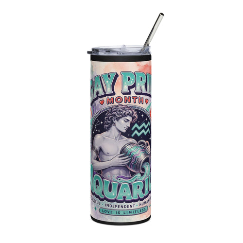 Aquarius Pride 20oz Stainless Steel Tumbler – Gay Pride Month Zodiac Water Bottle