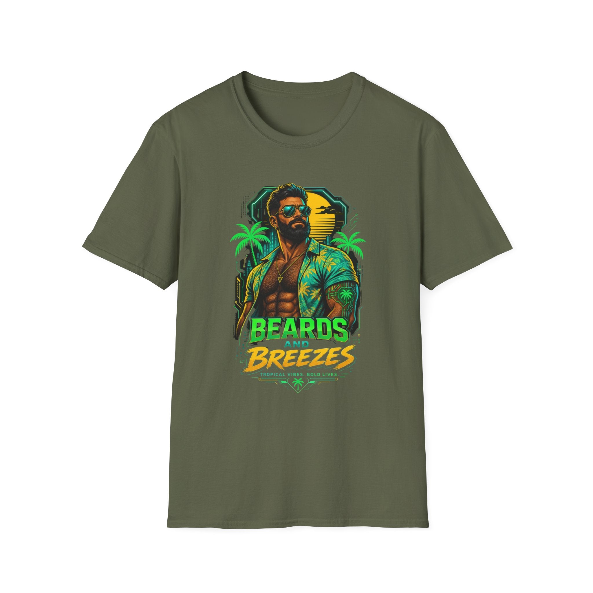 Beards and Breezes Tropical T-Shirt — Retro Beach Vibe Graphic Tee