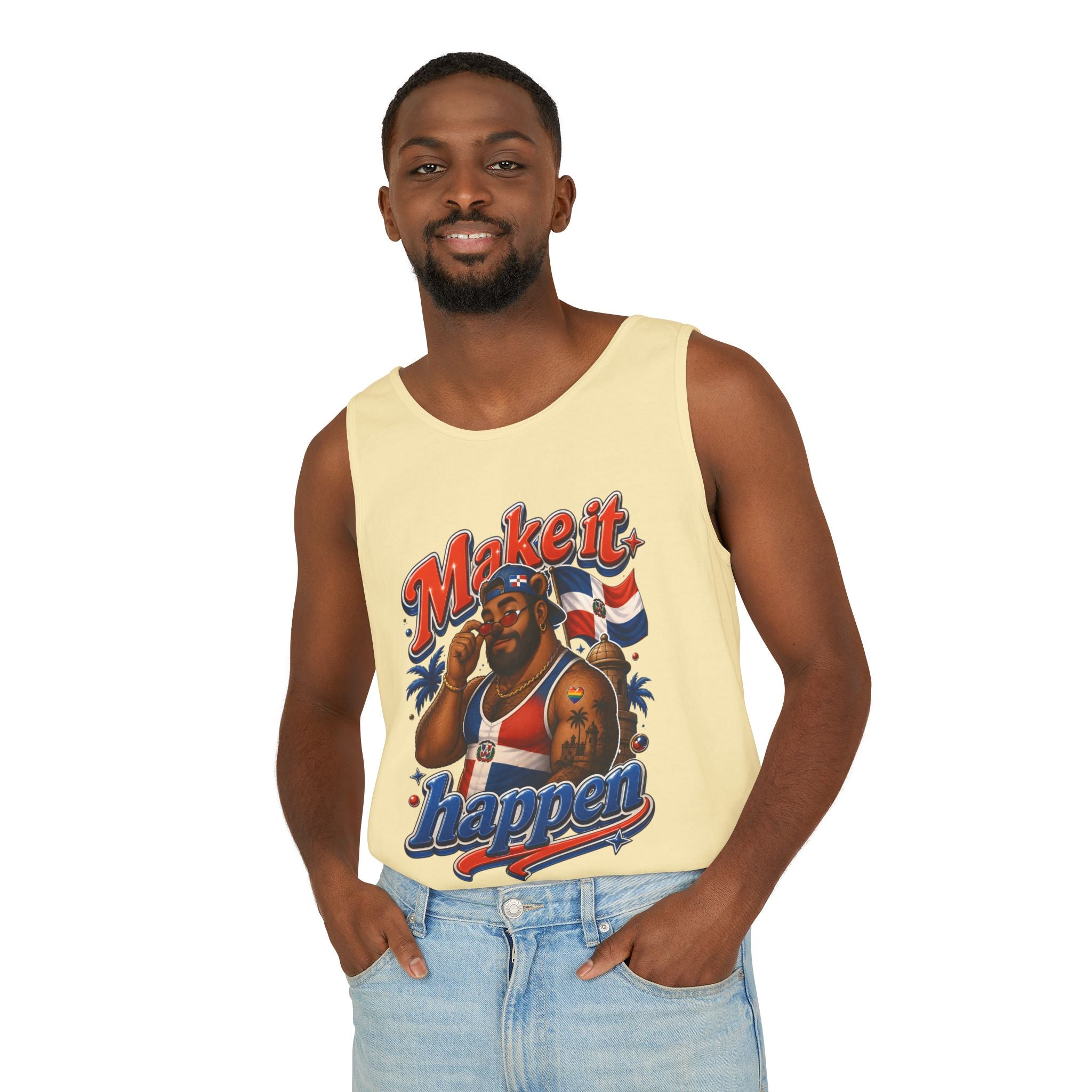 Make It Happen Tank Top — Retro Patriotic Motivational Muscle Tee