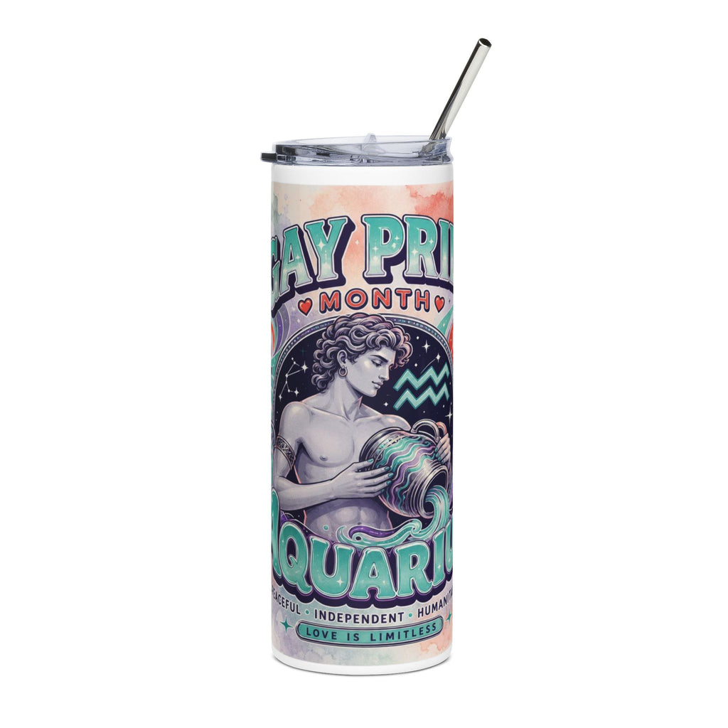 Aquarius Pride 20oz Stainless Steel Tumbler – Gay Pride Month Zodiac Water Bottle
