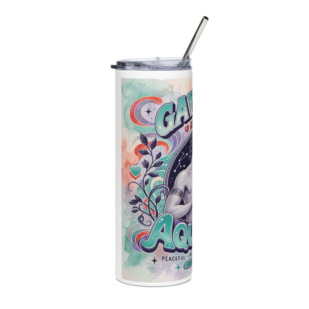 Aquarius Pride 20oz Stainless Steel Tumbler – Gay Pride Month Zodiac Water Bottle