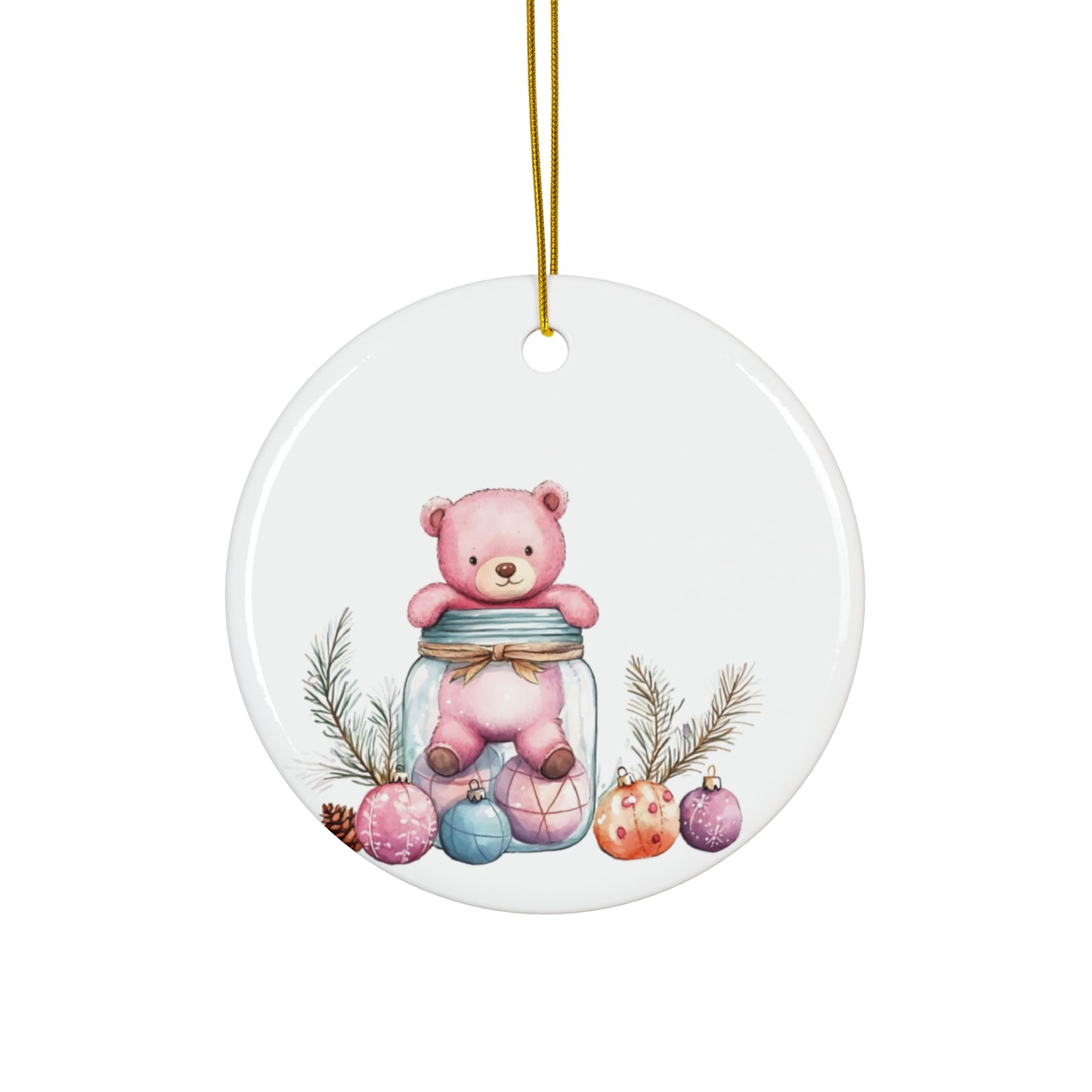 Adorable Pink Bear Ornament in Jar – Perfect Holiday Decoration for a Whimsical Touch