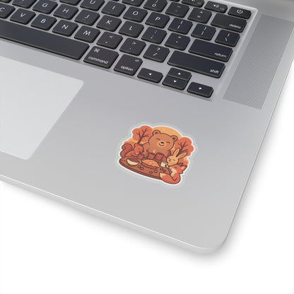 Autumn Animal Gathering Stickers, Cute Bear and Friends, Fall Decor, Nature Lovers, Laptop Decor, Gift for Kids and Adults
