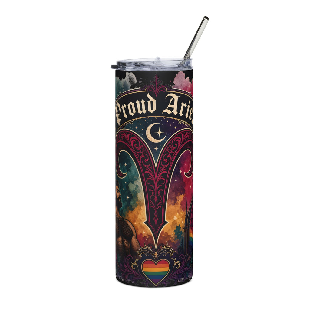 Proud Aries 20oz Stainless Steel Tumbler — Zodiac Pride Rainbow Heart