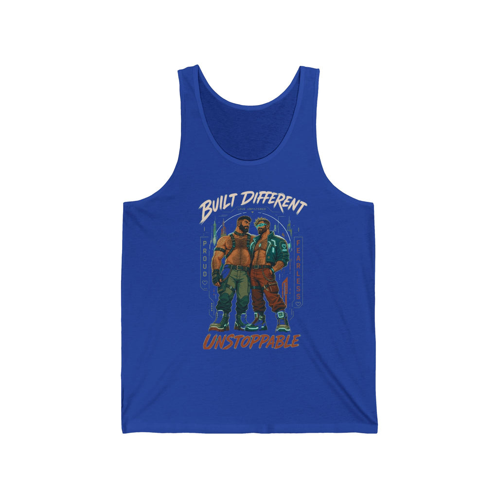 Unisex Tank Top — "Built Different, Unstoppable" Graphic Fitness Tank