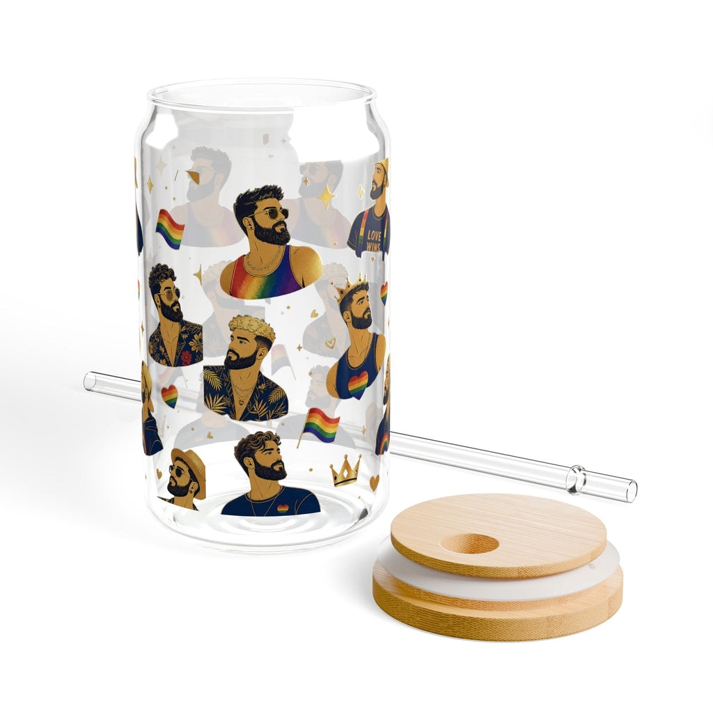 LGBTQ+ Pride King Pattern Sipper Glass – 16oz Straw Tumbler