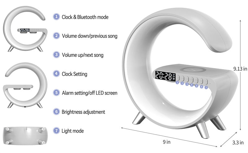 Lámpara con cargador inalámbrico y altavoz Bluetooth