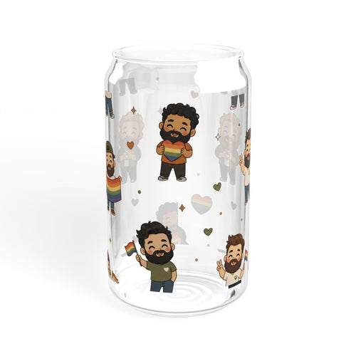 16oz Pride Cartoon Character Sipper Glass with Bamboo Lid & Straw