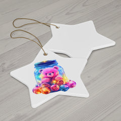 Charming Pink Bear in Jar Christmas Ornament - Whimsical Holiday Decor for a Festive Touch