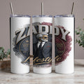 Zaddy tumbler with illustration of a man, "Living Bold," and "Leading Legacy."