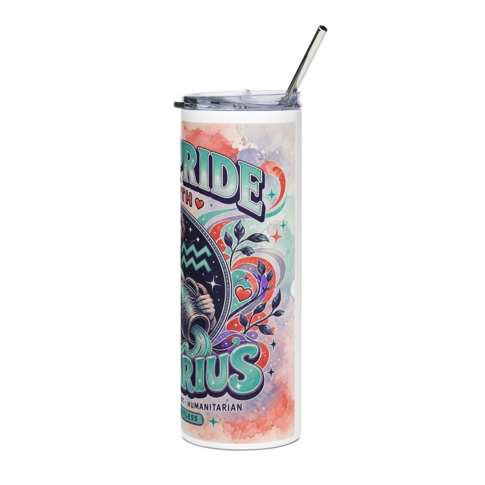 Aquarius Pride 20oz Stainless Steel Tumbler – Gay Pride Month Zodiac Water Bottle