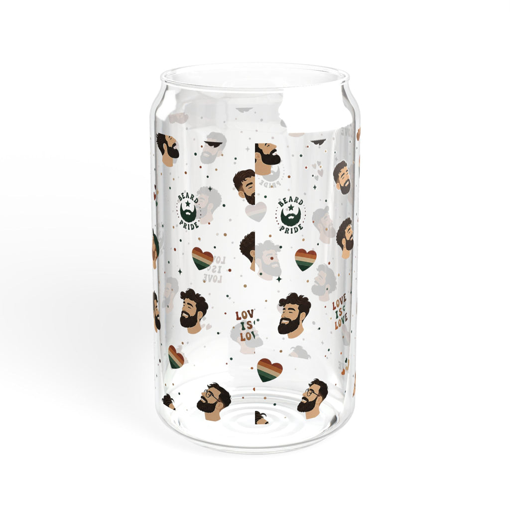 16oz Glass Sipper Tumbler with Bamboo Lid — 'Love is Love' Pride Face Pattern