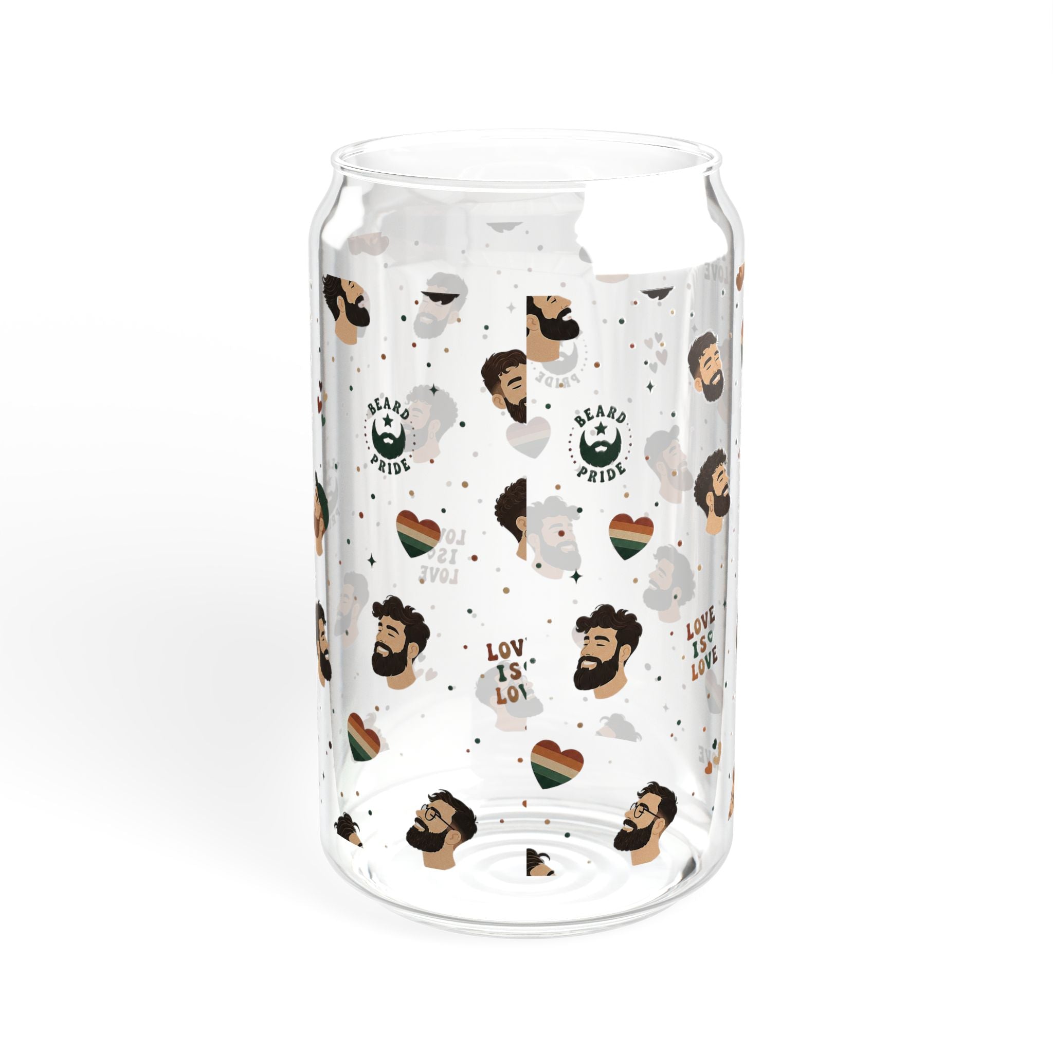16oz Glass Sipper Tumbler with Bamboo Lid — 'Love is Love' Pride Face Pattern