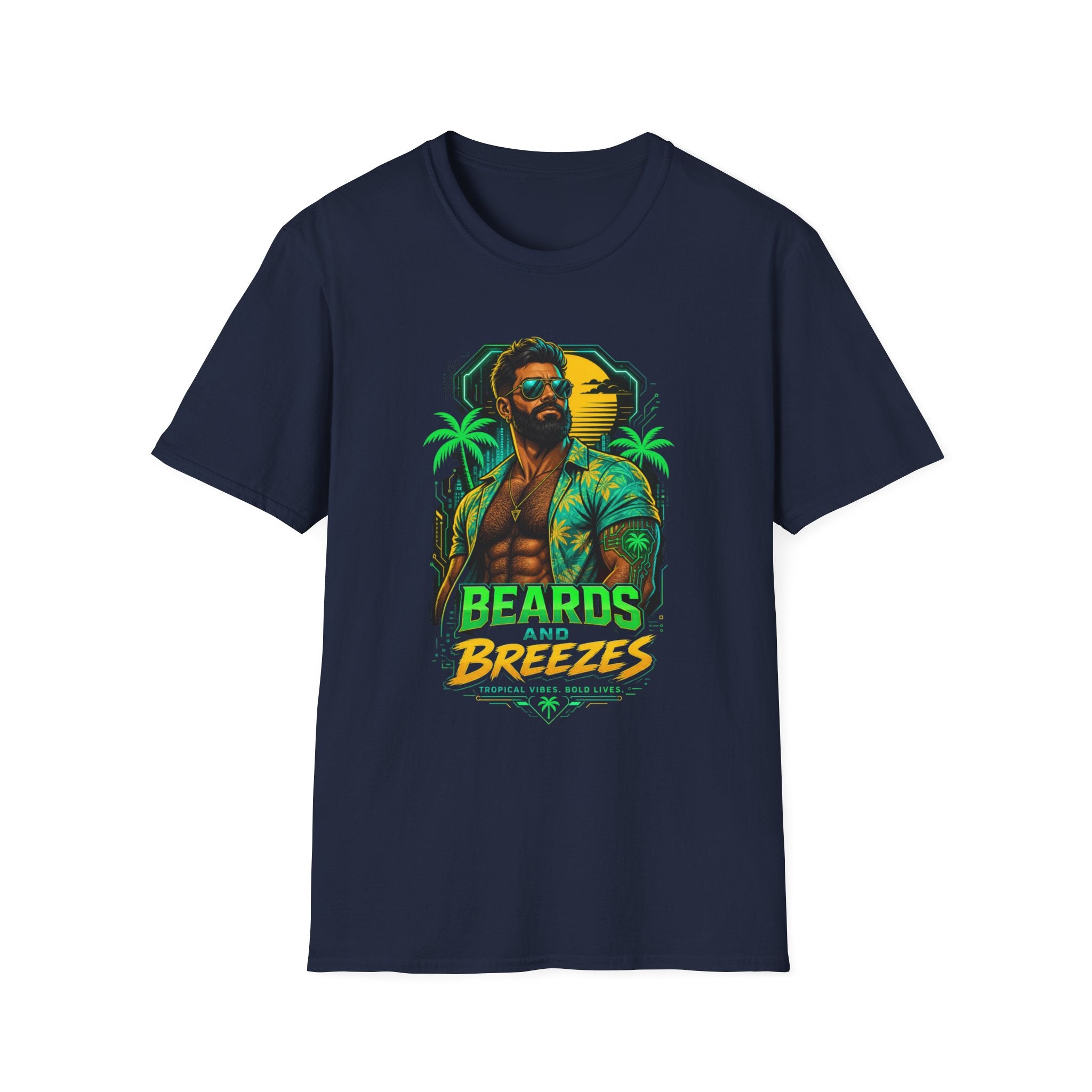 Beards and Breezes Tropical T-Shirt — Retro Beach Vibe Graphic Tee