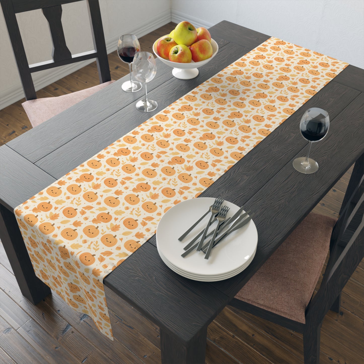 Harvest Table Runner | Pumpkin Design Tablecloth for Fall Dining & Kitchen Décor