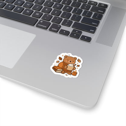 Cute Fall Bear Sticker | Sweater Weather, Books & Coffee Design | Cozy Gift Idea