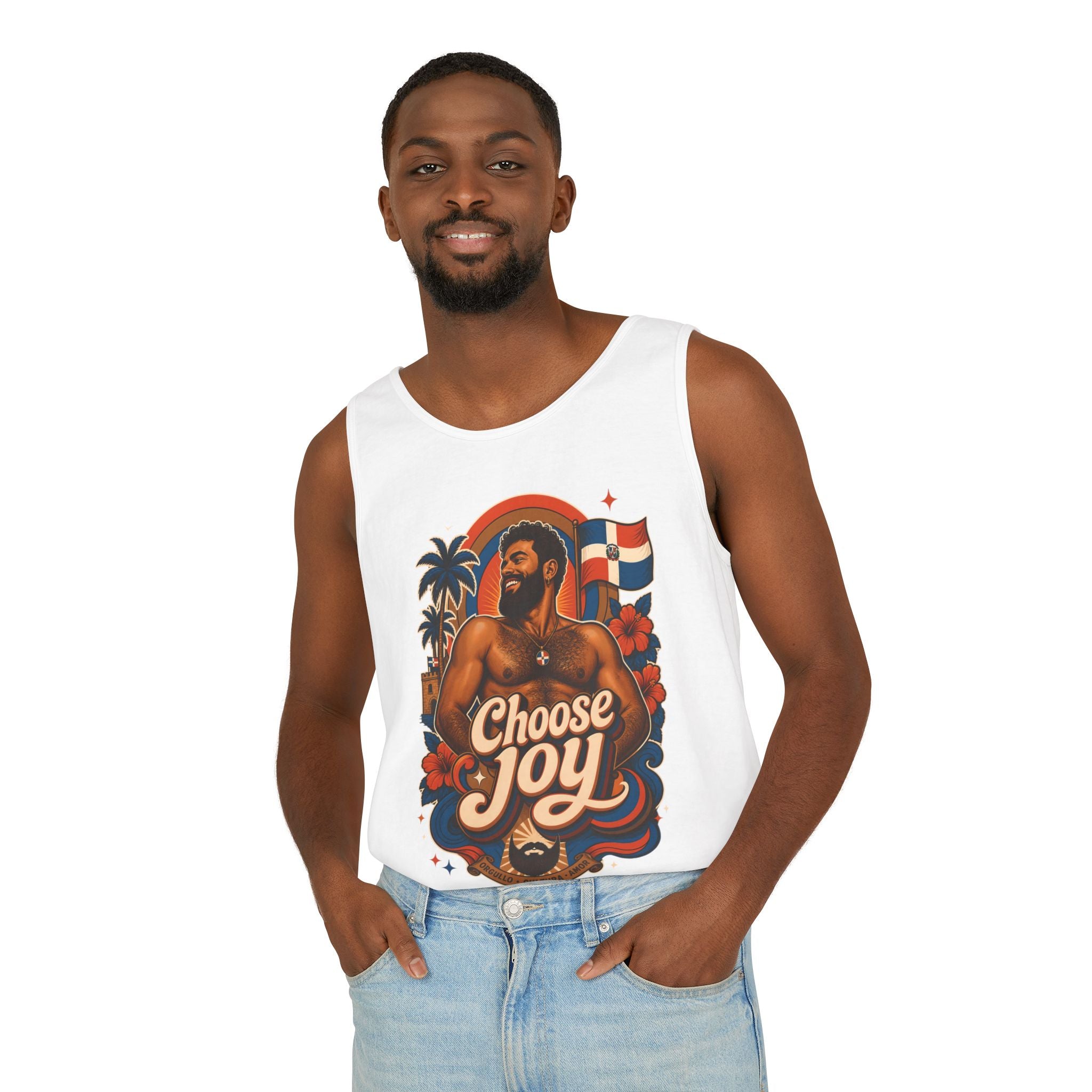 Choose Joy Tank Top — Vintage Tropical Pride Graphic Tank