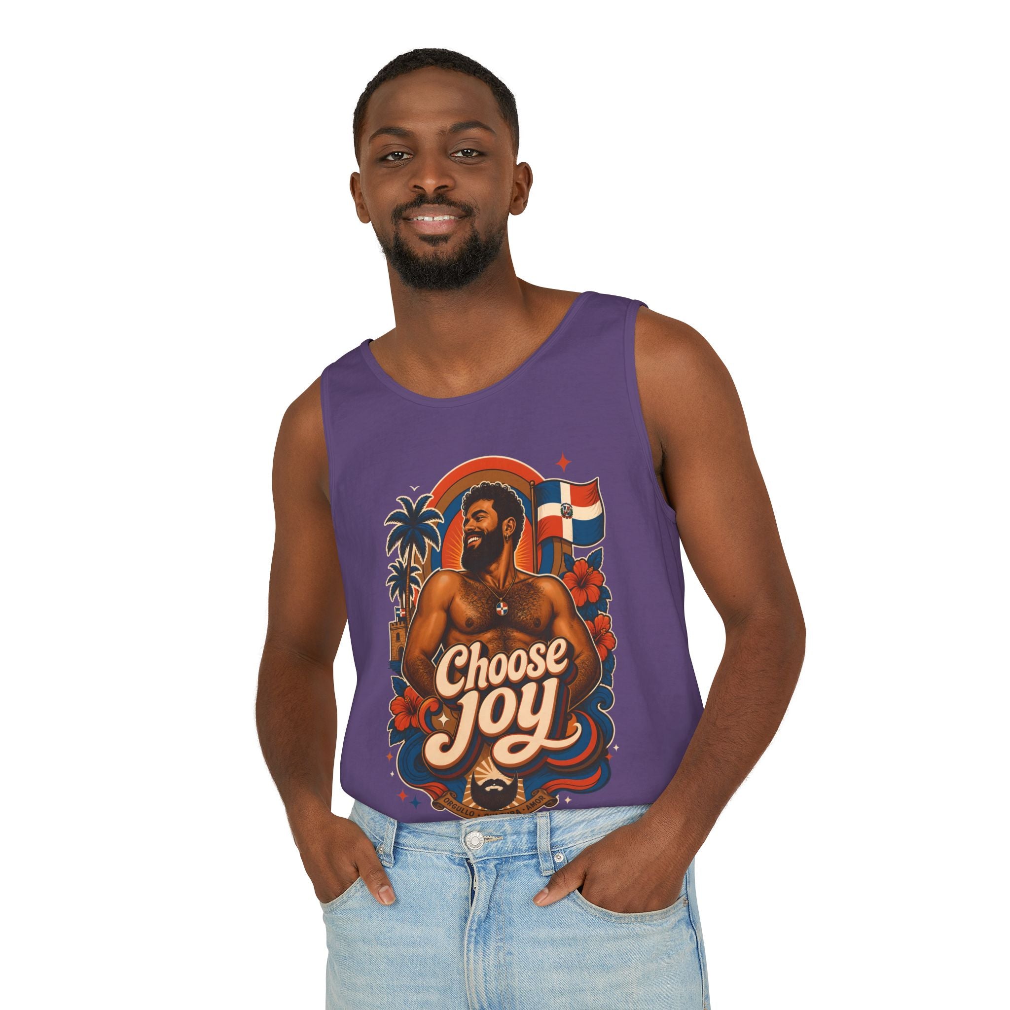 Choose Joy Tank Top — Vintage Tropical Pride Graphic Tank