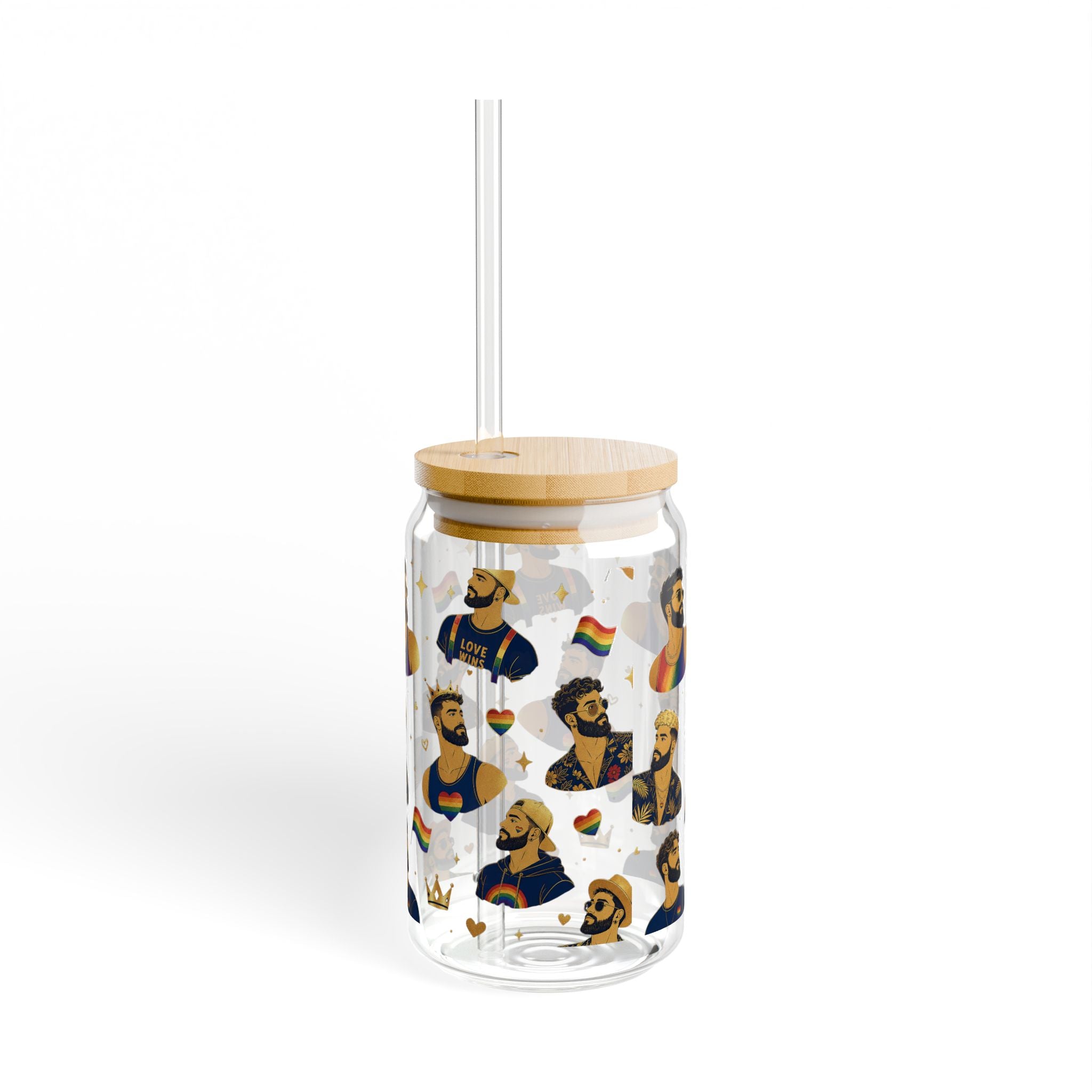 LGBTQ+ Pride King Pattern Sipper Glass – 16oz Straw Tumbler