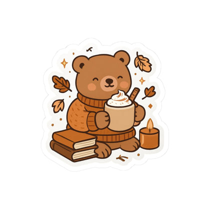 Cute Fall Bear Sticker | Sweater Weather, Books & Coffee Design | Cozy Gift Idea
