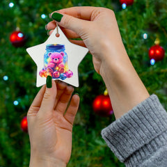 Charming Pink Bear in Jar Christmas Ornament - Whimsical Holiday Decor for a Festive Touch