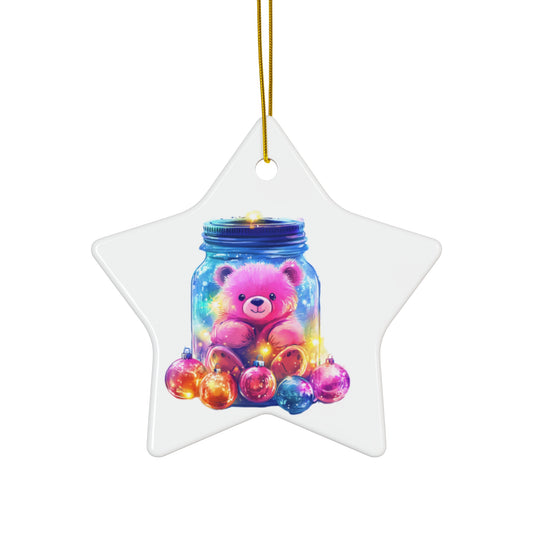 Charming Pink Bear in Jar Christmas Ornament - Whimsical Holiday Decor for a Festive Touch