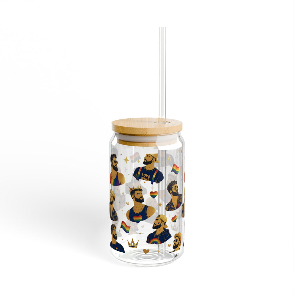 LGBTQ+ Pride King Pattern Sipper Glass – 16oz Straw Tumbler