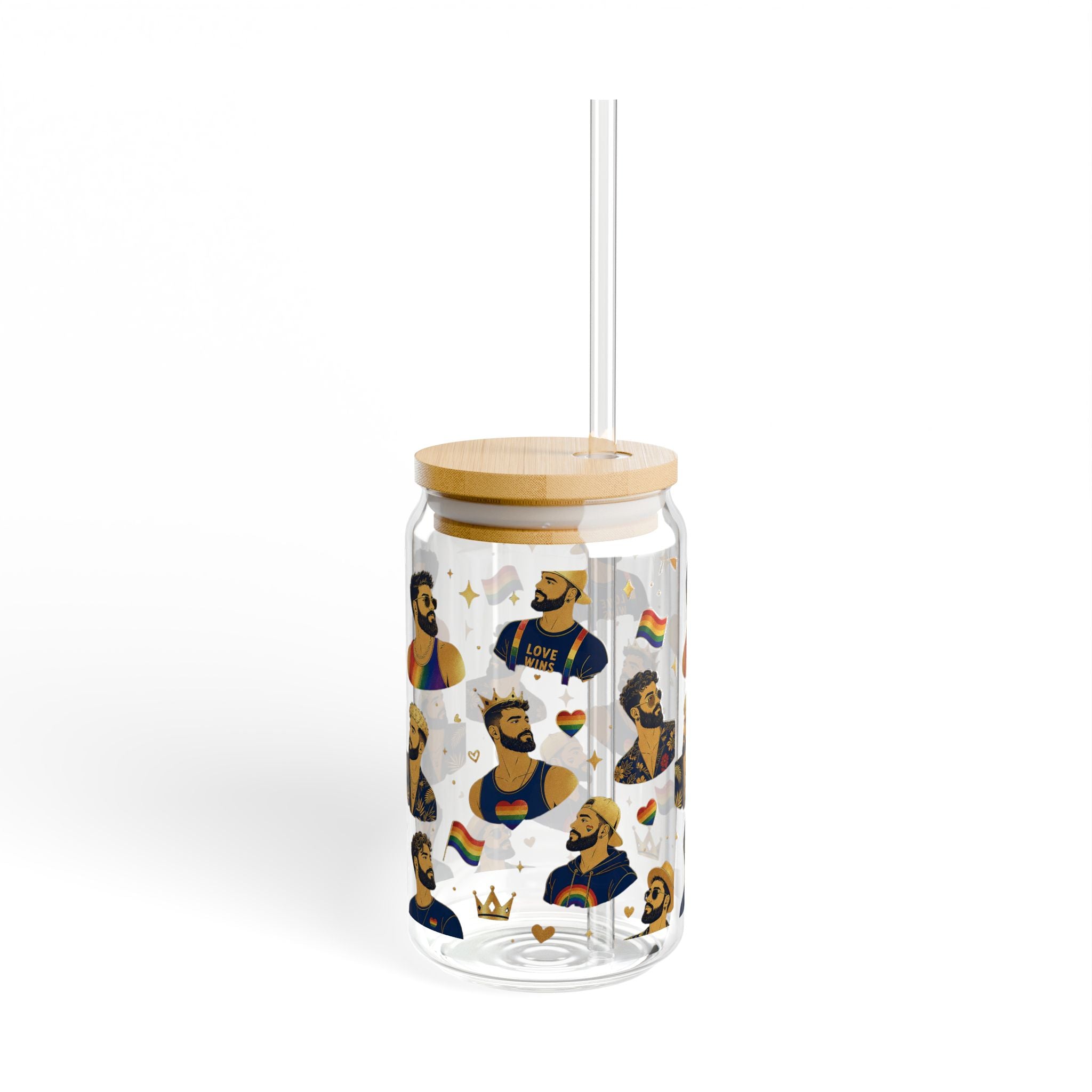 LGBTQ+ Pride King Pattern Sipper Glass – 16oz Straw Tumbler