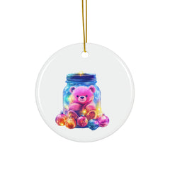 Charming Pink Bear in Jar Christmas Ornament - Whimsical Holiday Decor for a Festive Touch