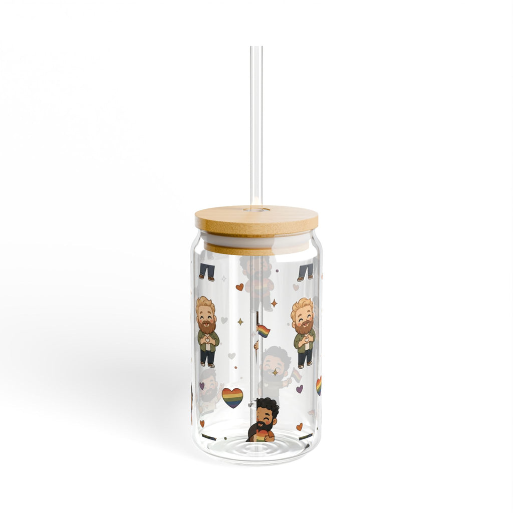 16oz Pride Cartoon Character Sipper Glass with Bamboo Lid & Straw