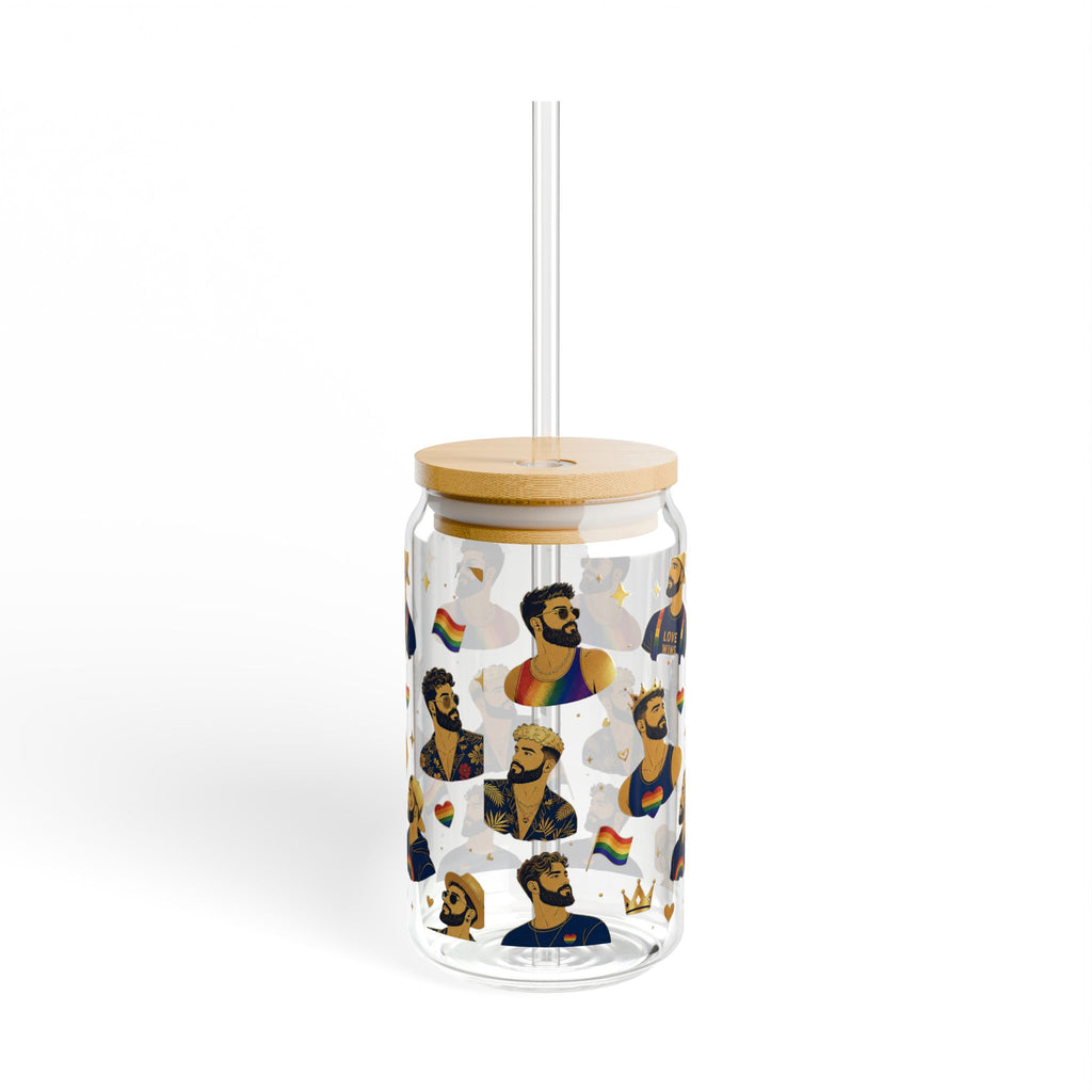 LGBTQ+ Pride King Pattern Sipper Glass – 16oz Straw Tumbler