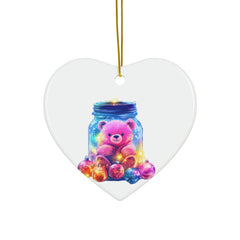 Charming Pink Bear in Jar Christmas Ornament - Whimsical Holiday Decor for a Festive Touch