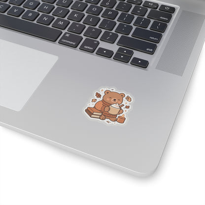 Cute Fall Bear Sticker | Sweater Weather, Books & Coffee Design | Cozy Gift Idea