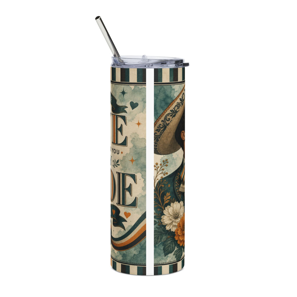 Tumbler with "I love you to the moon and back" text and floral designs.