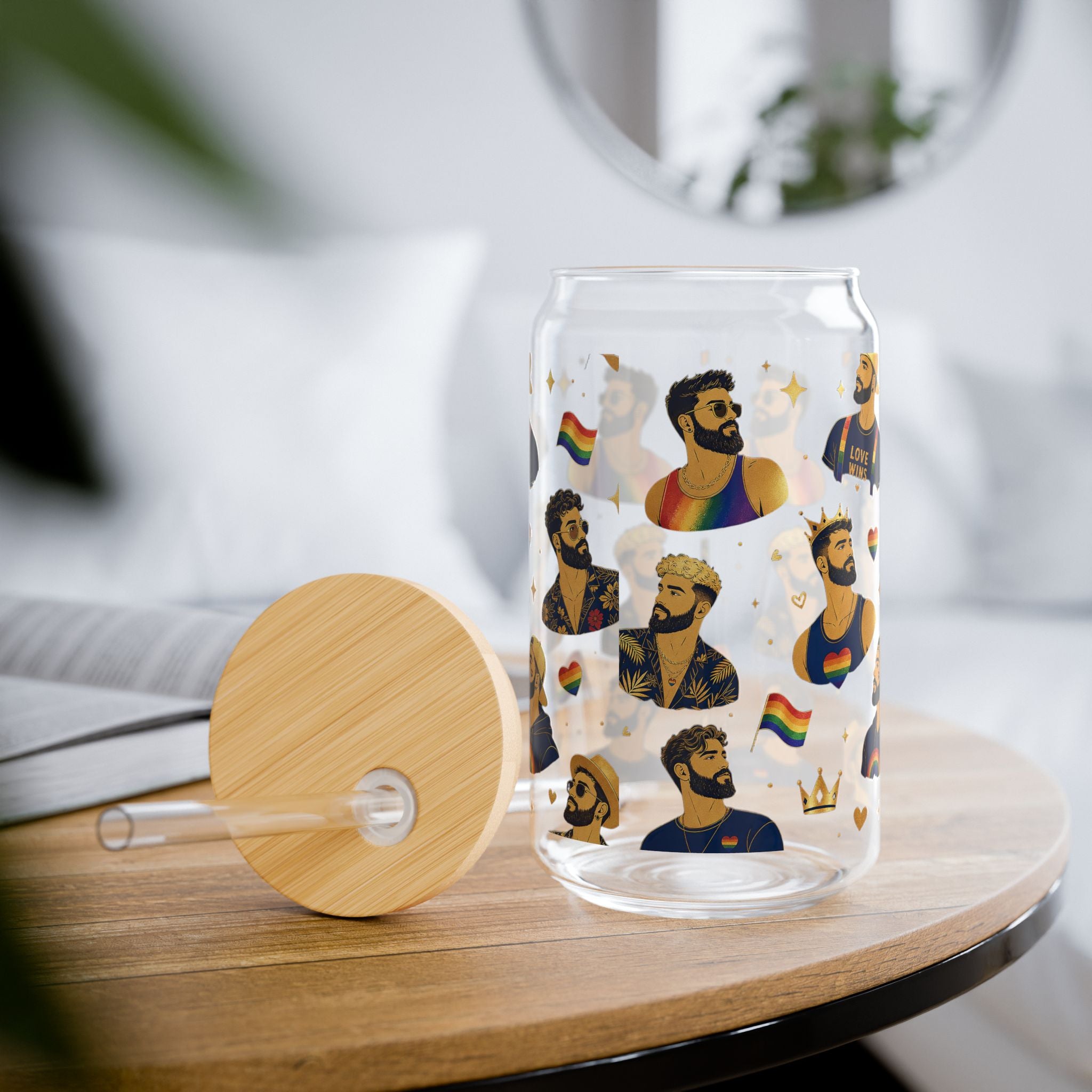 LGBTQ+ Pride King Pattern Sipper Glass – 16oz Straw Tumbler