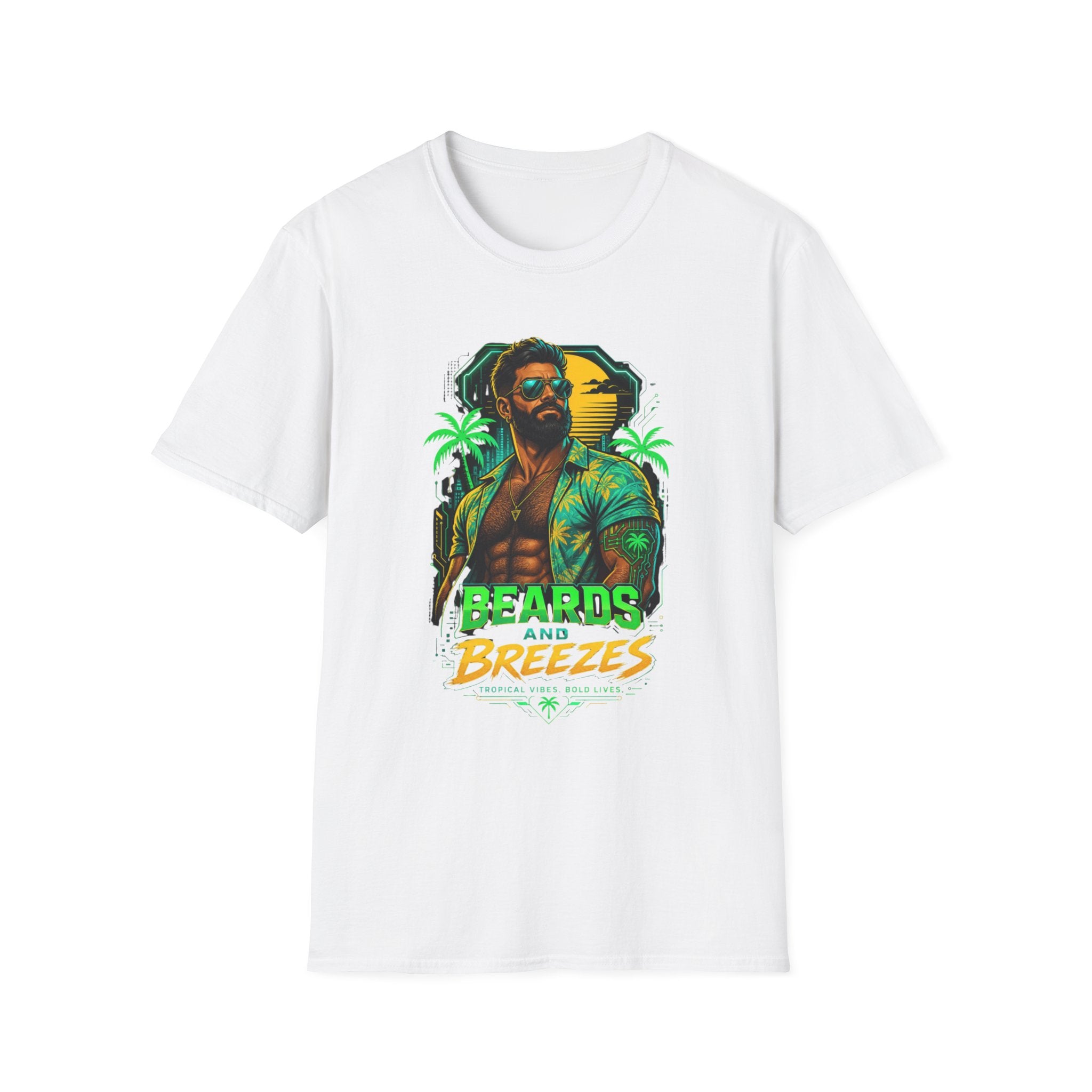 Beards and Breezes Tropical T-Shirt — Retro Beach Vibe Graphic Tee