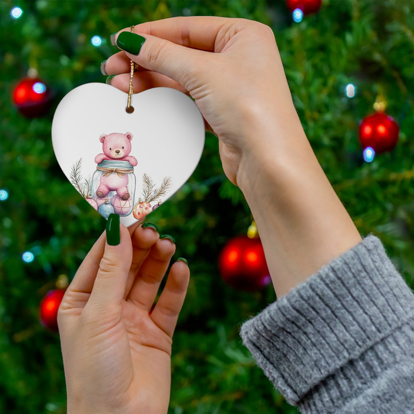 Adorable Pink Bear Ornament in Jar – Perfect Holiday Decoration for a Whimsical Touch