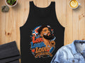 Black tank top with "Live Laugh Love Beard Pride" design featuring a man with a beard.