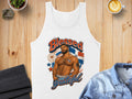 White tank top featuring "Blessed and grateful" text with Dominican flag art.
