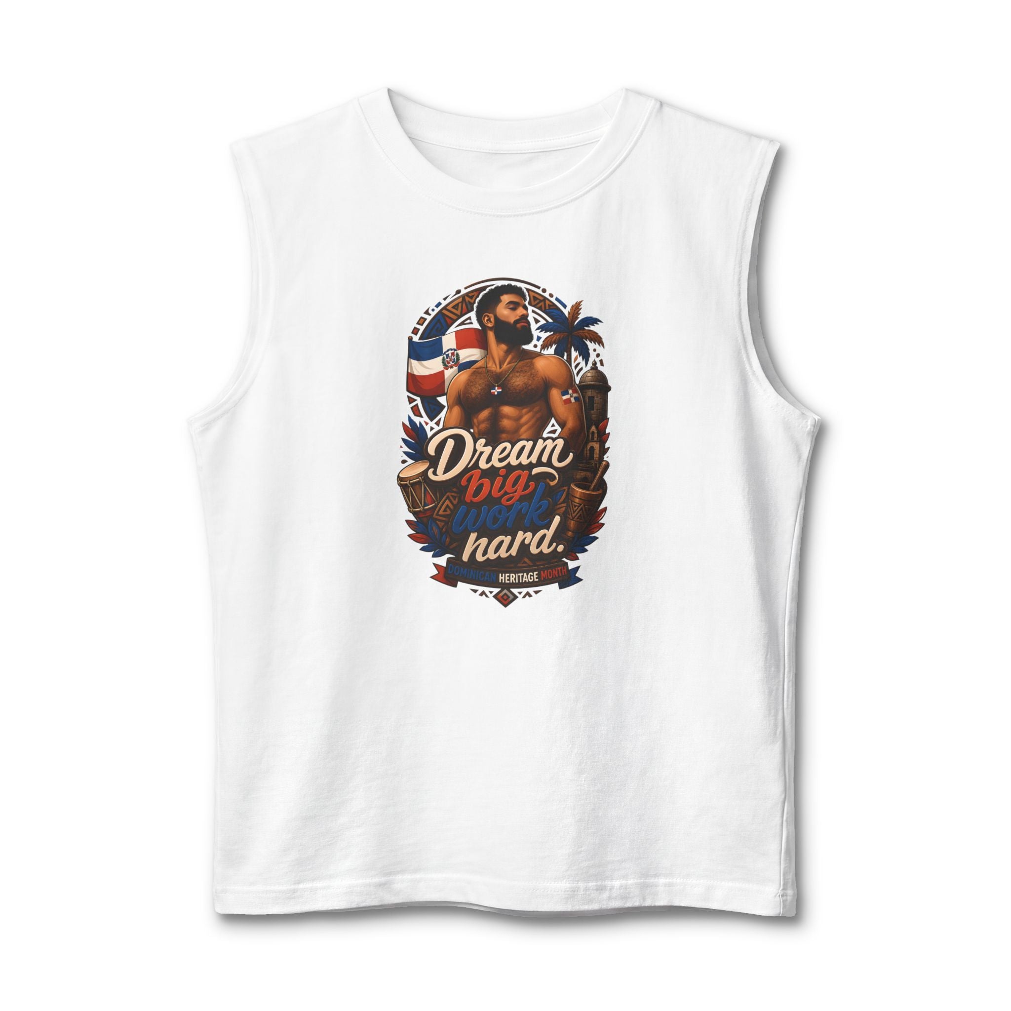 Dream Big Hard Muscle Tank — Retro Patriotic Surf Graphic Tank Top