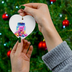 Charming Pink Bear in Jar Christmas Ornament - Whimsical Holiday Decor for a Festive Touch